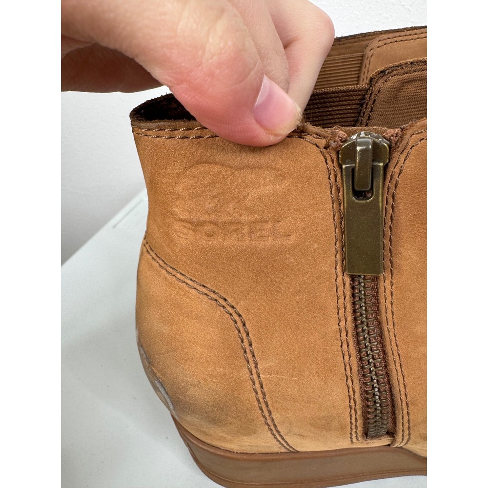 Sorel Brown Leather Wedge Ankle Boots Size 10 - Picture 7 of 8